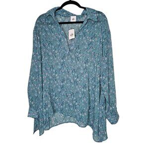 Cabi M Blue Chase Blouse Split Neck Chiffon Romantic Floral Career Office 3761